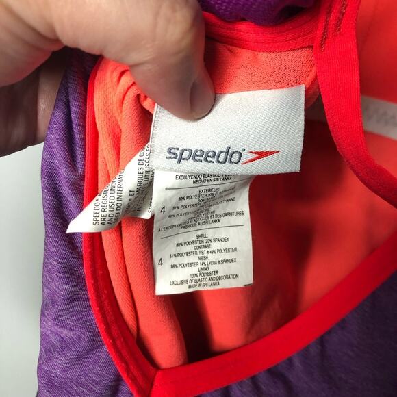 Speedo Heathered Clip Back One Piece Swim Purple 4 - Picture 4 of 11